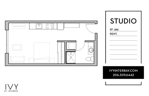 Floor plan for studio, 1 bath, 508 sqft